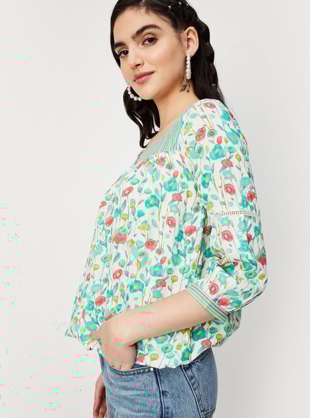 Women Printed Tunic with Tie-Up Hem