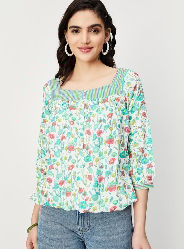 Women Printed Tunic with Tie-Up Hem