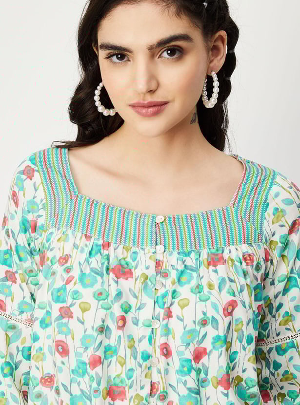Women Printed Tunic with Tie-Up Hem