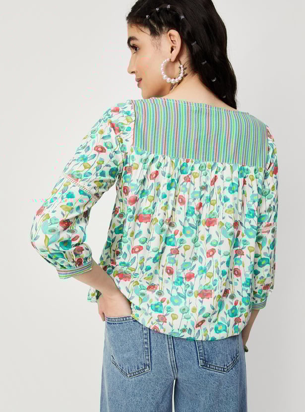 Women Printed Tunic with Tie-Up Hem