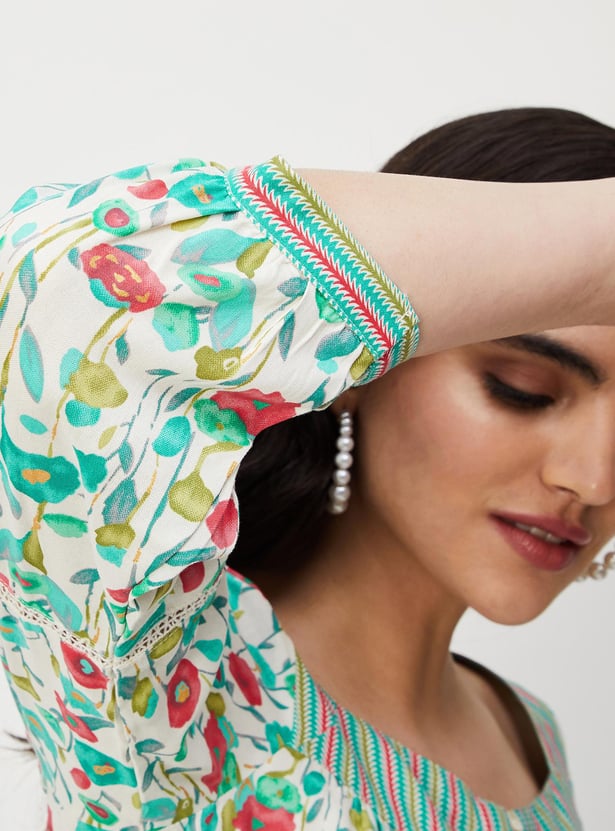 Women Printed Tunic with Tie-Up Hem