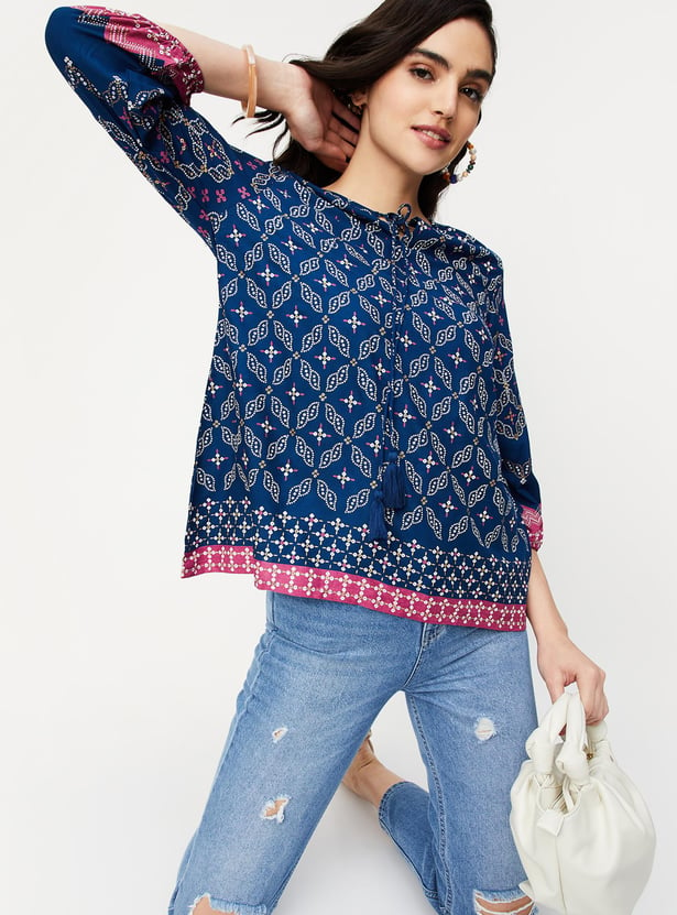 Women Printed Tie-Up Neck Tunic