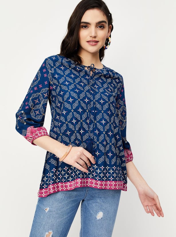 Women Printed Tie-Up Neck Tunic