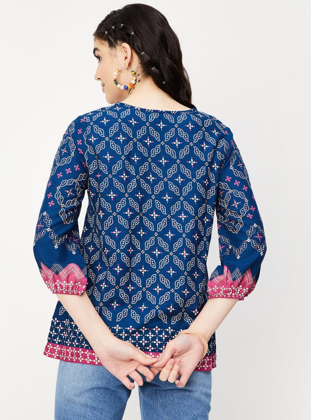 Women Printed Tie-Up Neck Tunic