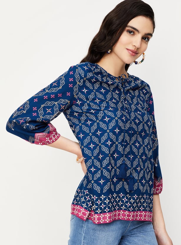 Women Printed Tie-Up Neck Tunic