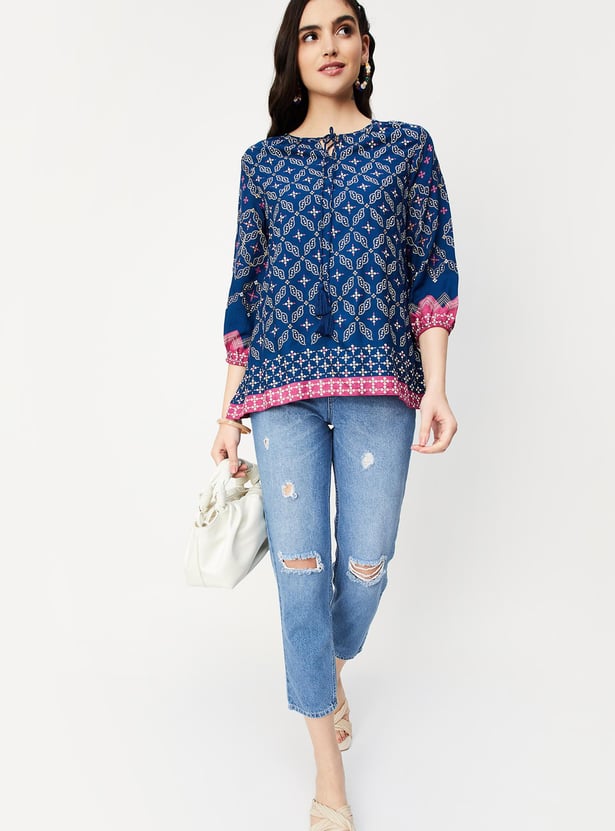 Women Printed Tie-Up Neck Tunic