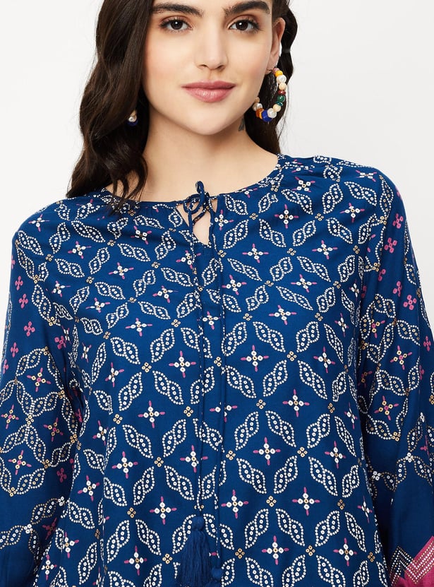 Women Printed Tie-Up Neck Tunic