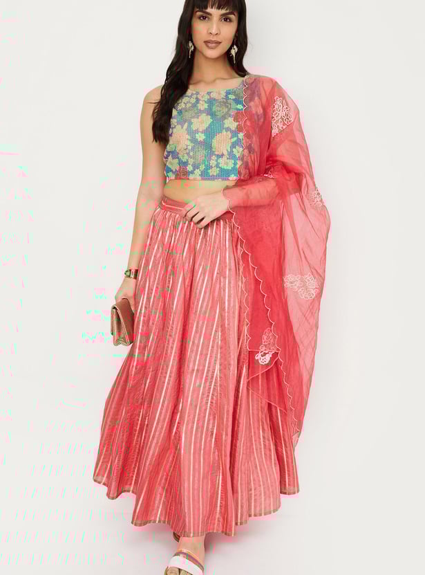 Women Striped Lehenga Set