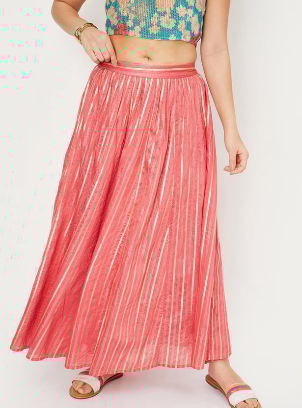 Women Striped Lehenga Set