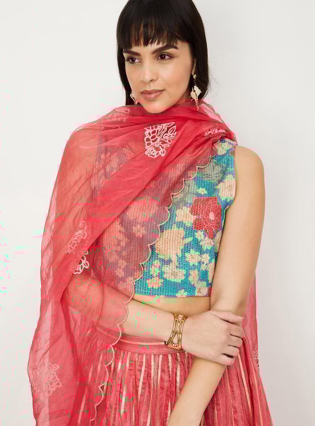 Women Striped Lehenga Set