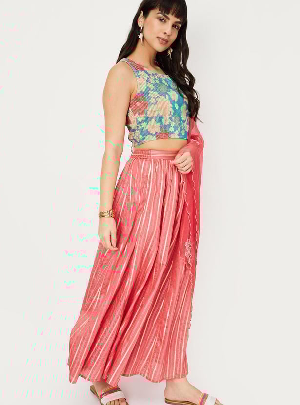 Women Striped Lehenga Set