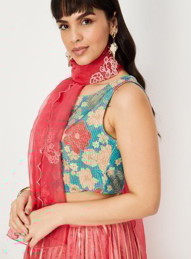 Women Striped Lehenga Set