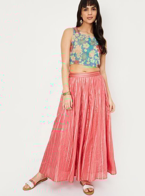 Women Striped Lehenga Set