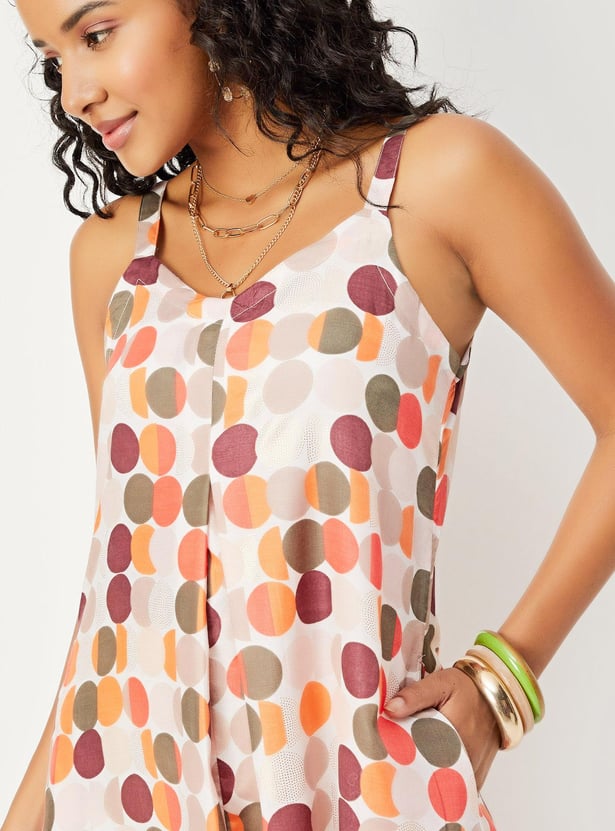 Women Polka Dot Printed Asymmetric Hem Dress