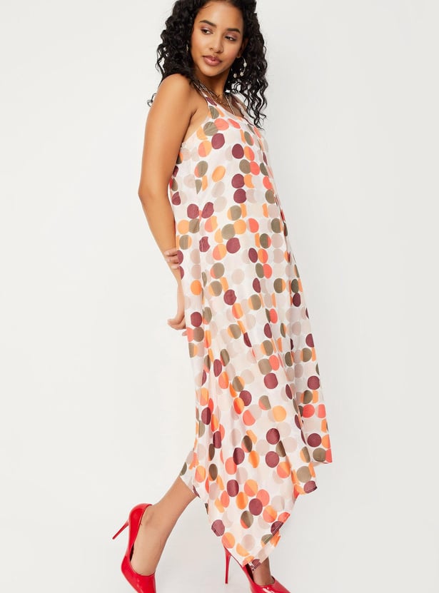 Women Polka Dot Printed Asymmetric Hem Dress