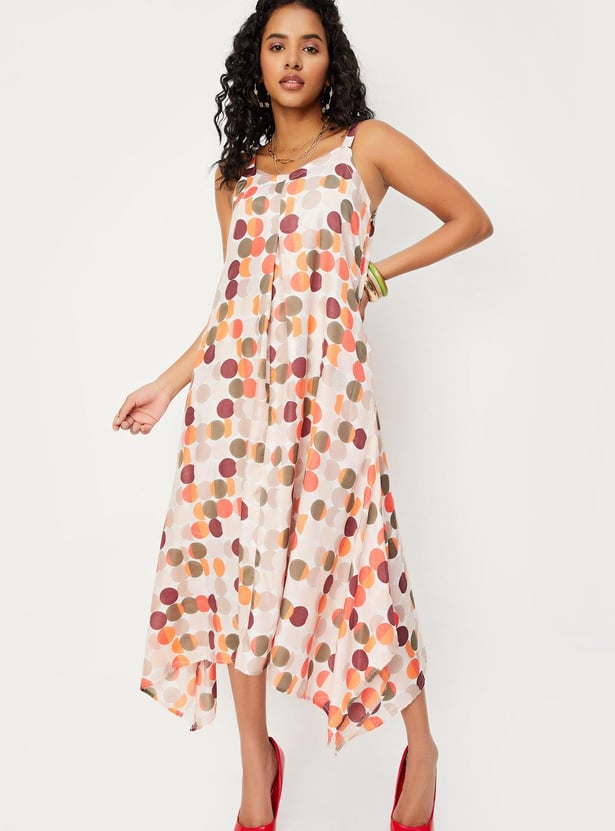 Women Polka Dot Printed Asymmetric Hem Dress