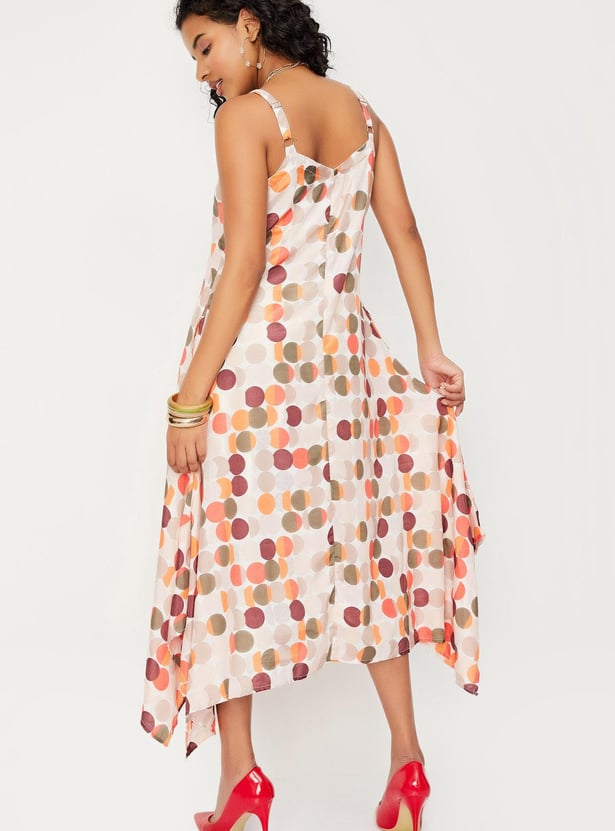 Women Polka Dot Printed Asymmetric Hem Dress