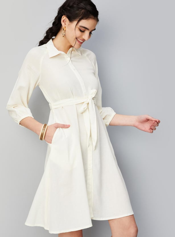 Women Solid Shirt Dress