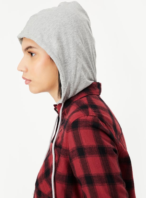 Women Checked Hooded Yarn Dyed Shirt