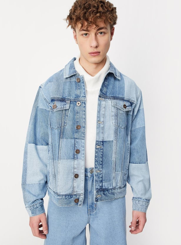 Men Colourblock Denim Jacket