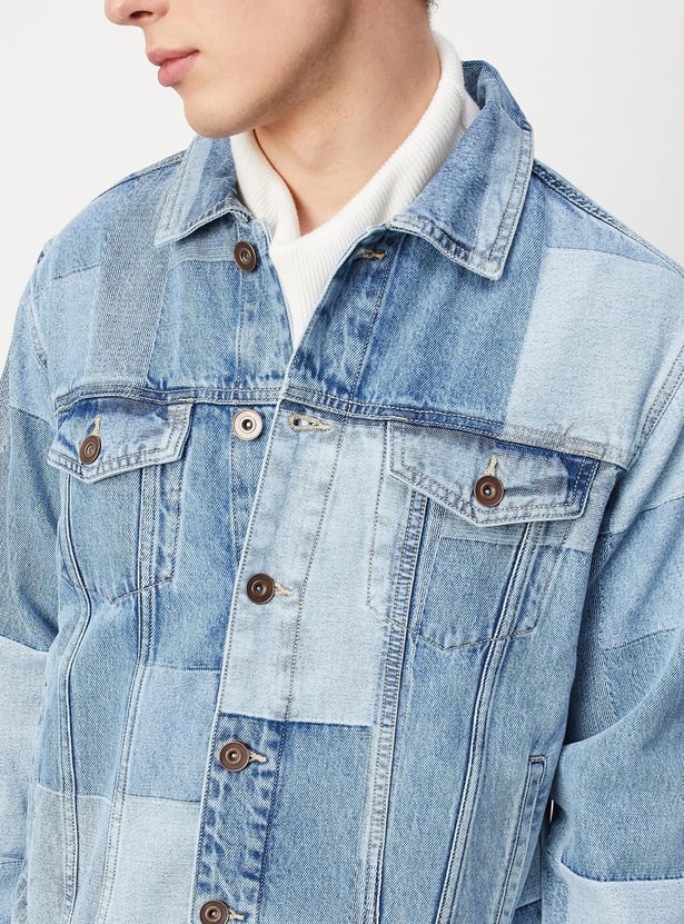 Men Colourblock Denim Jacket