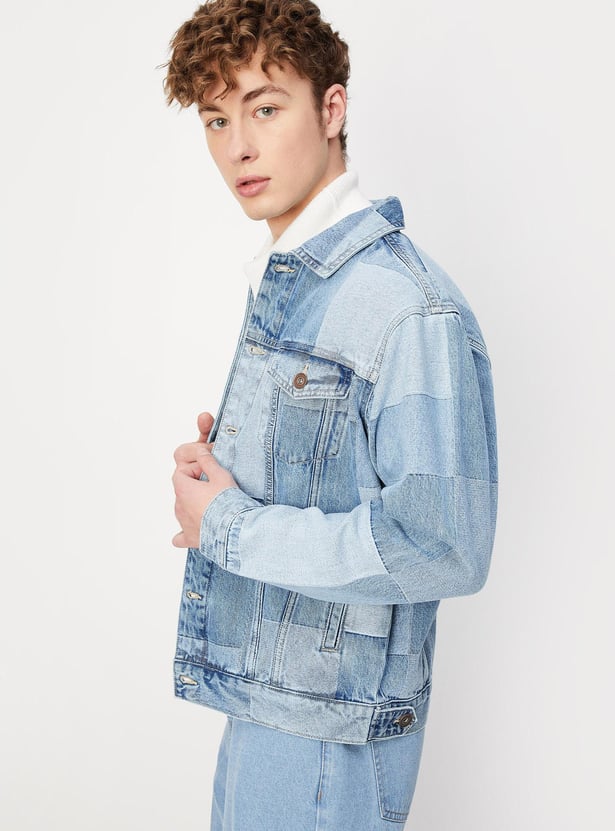 Men Colourblock Denim Jacket