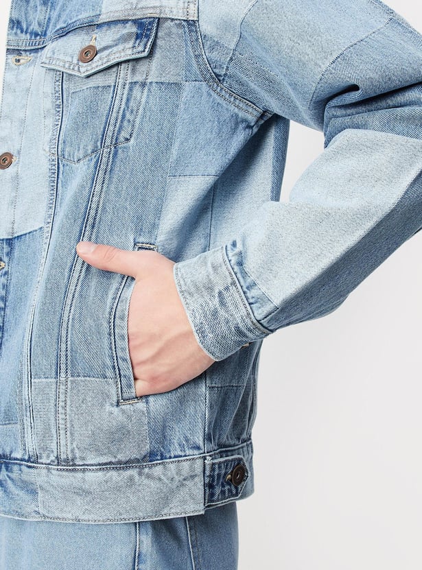 Men Colourblock Denim Jacket