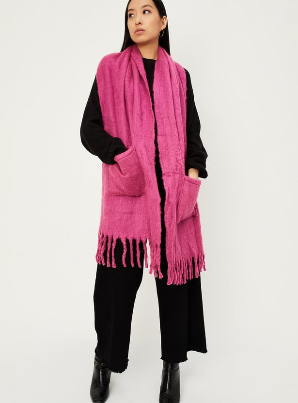 Women Solid Muffler with Pockets