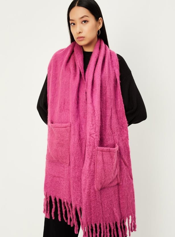 Women Solid Muffler with Pockets