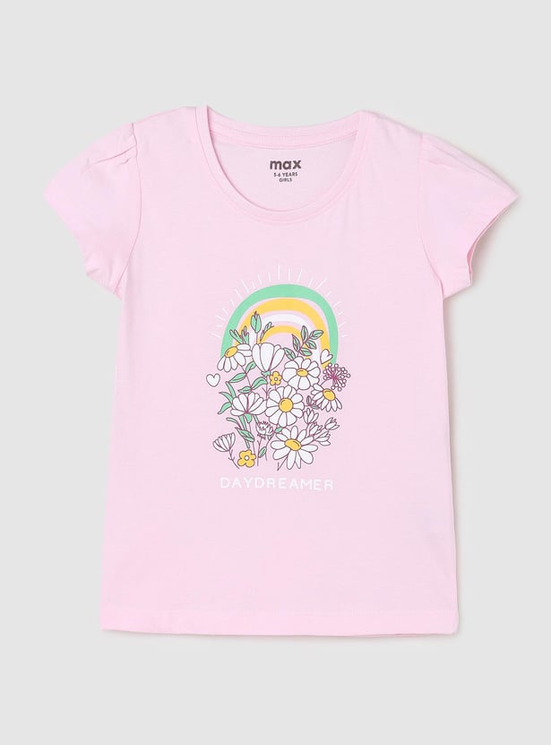 Girls Floral Printed Pure Cotton T-shirt