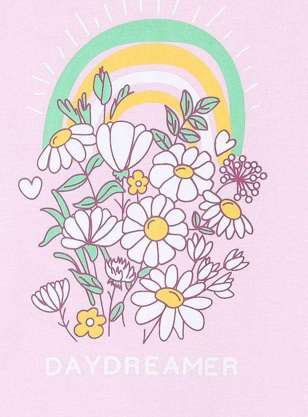 Girls Floral Printed Pure Cotton T-shirt