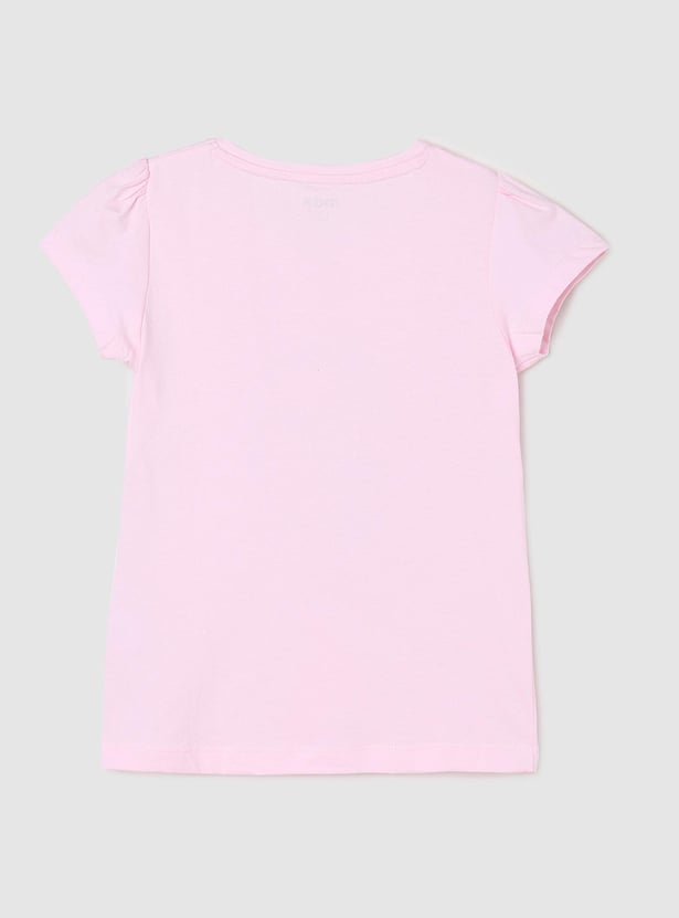 Girls Floral Printed Pure Cotton T-shirt