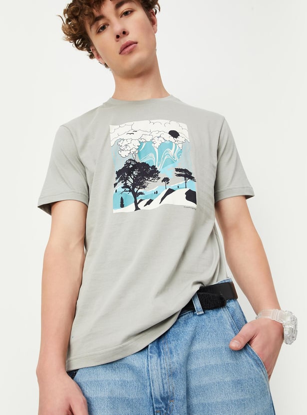 Men's Grey Graphic Printed Slim Fit T-shirt