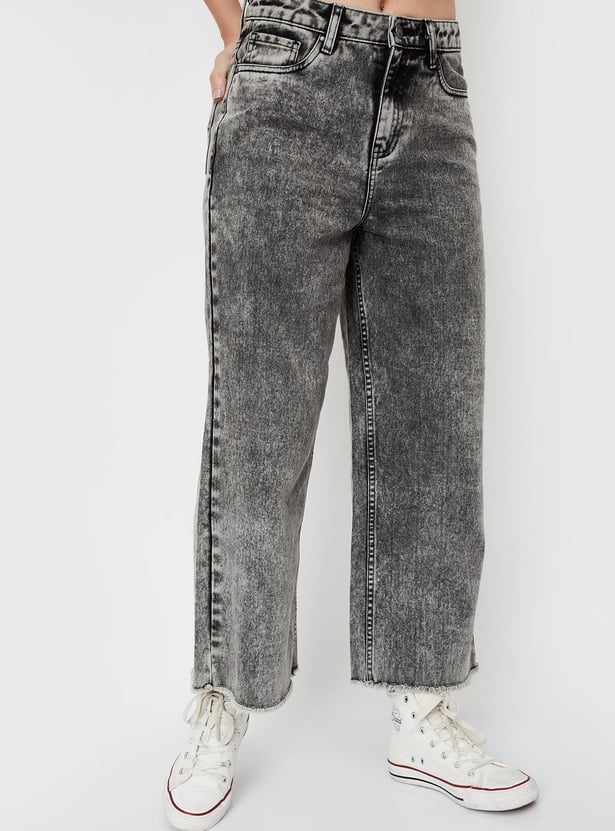 Women Washed Wide Leg Jeans