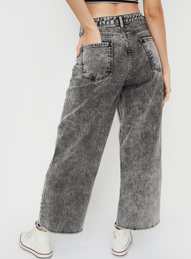Women Washed Wide Leg Jeans