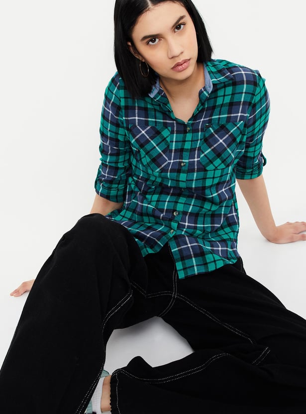 Women Tartan Checked Yarn Dyed Shirt