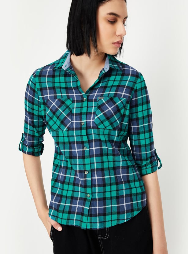 Women Tartan Checked Yarn Dyed Shirt