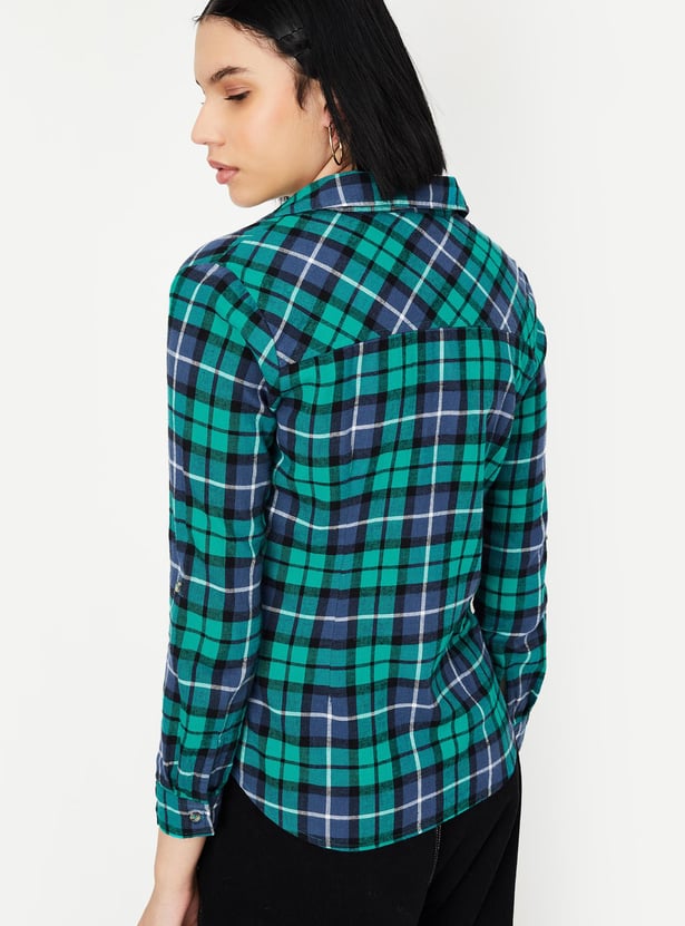 Women Tartan Checked Yarn Dyed Shirt