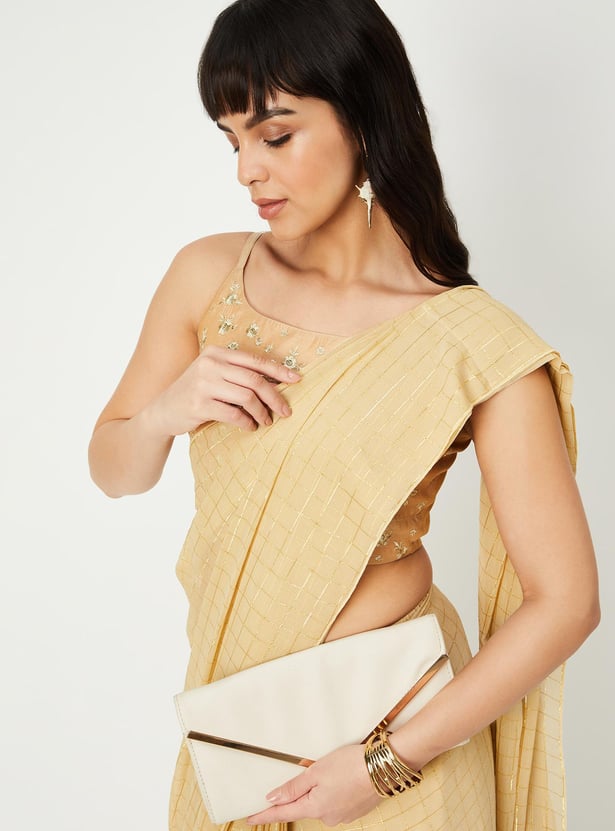 Women Checked Pre-Stitched Saree and Blouse Set