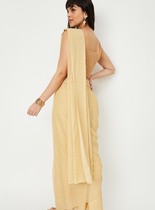 Women Checked Pre-Stitched Saree and Blouse Set