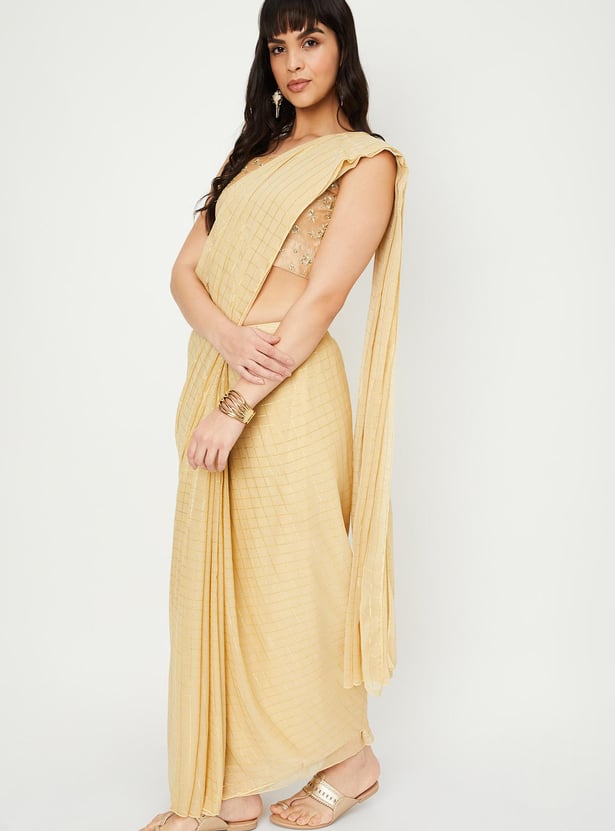 Women Checked Pre-Stitched Saree and Blouse Set