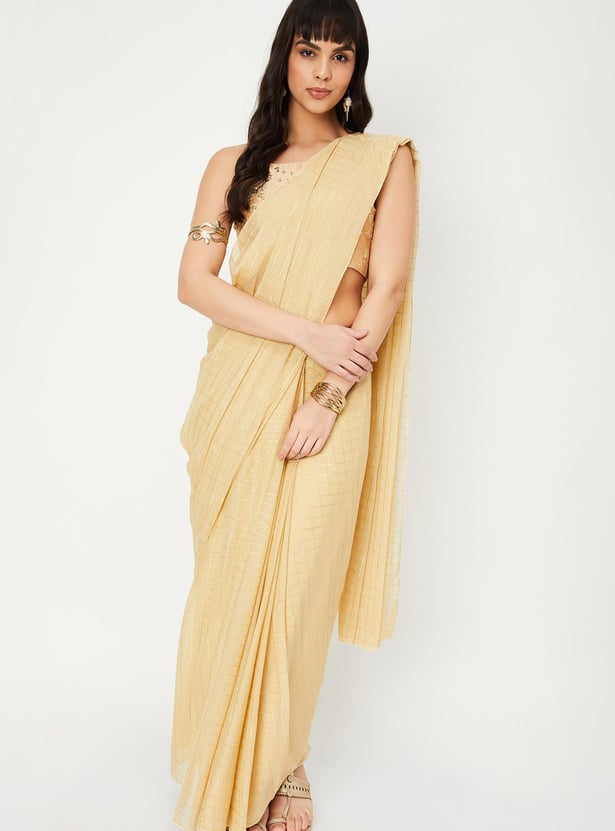 Women Checked Pre-Stitched Saree and Blouse Set