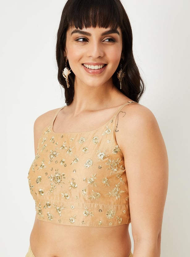 Women Checked Pre-Stitched Saree and Blouse Set