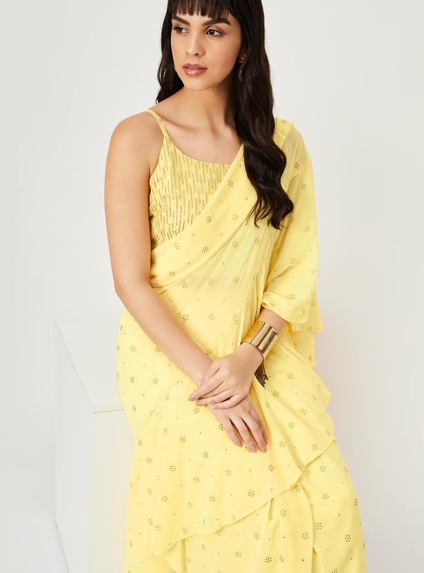 Women Embellished Pre-Stitched Saree and Blouse Set
