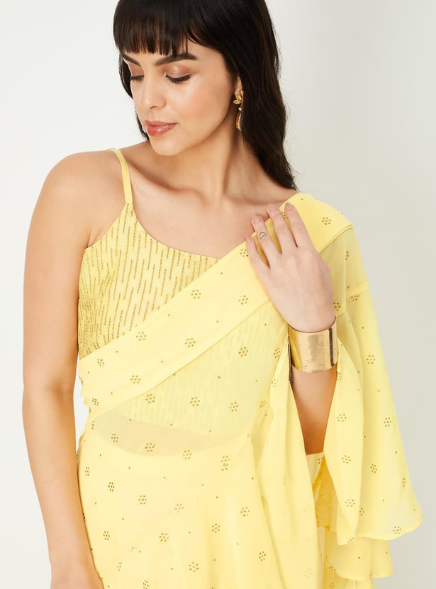 Women Embellished Pre-Stitched Saree and Blouse Set