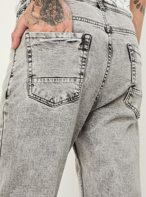 Men Carrot Fit Acid Washed Jeans