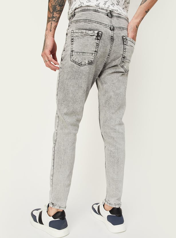 Men Carrot Fit Acid Washed Jeans