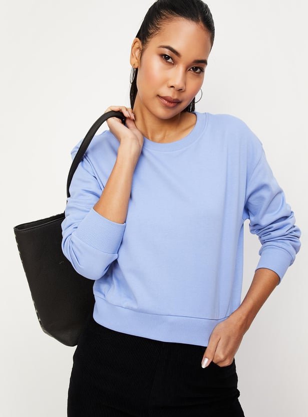 Women Solid Drop Shoulder Sweatshirt