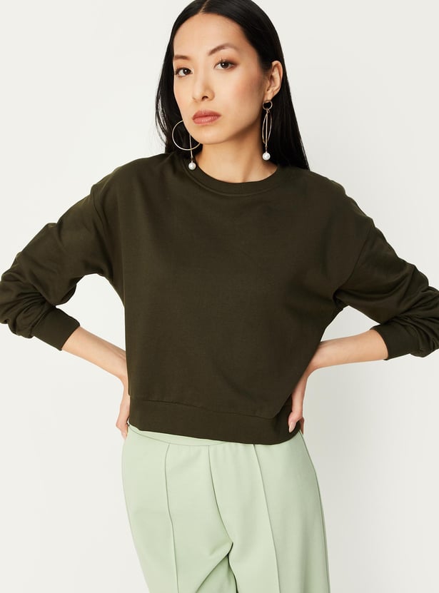 Women Solid Drop Shoulder Sweatshirt