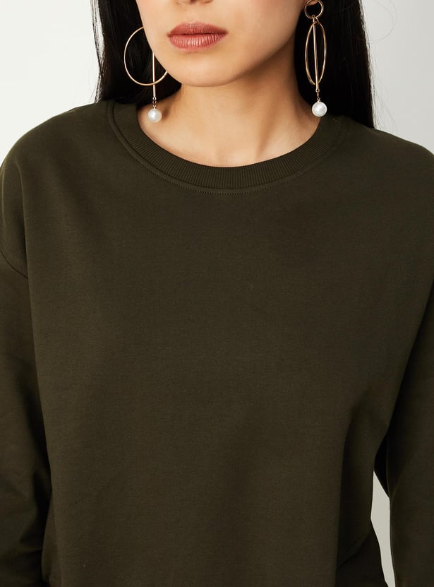 Women Solid Drop Shoulder Sweatshirt